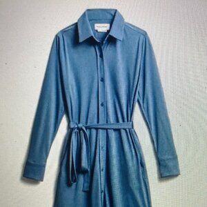 Ministry of Supply NWT Apollo Long Sleeve Shirt Dress In Ocean Oxford Blue Small
